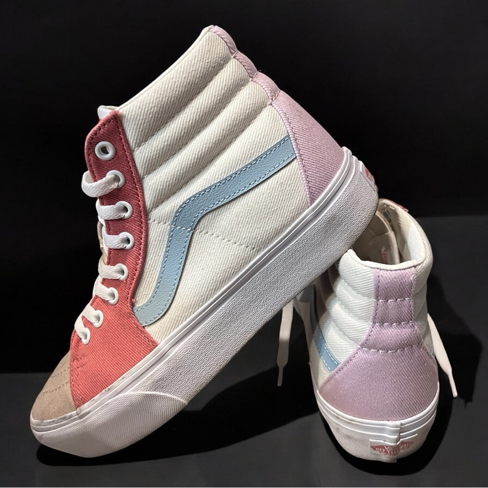 Vans Cream and Pink High-Top Sneakers